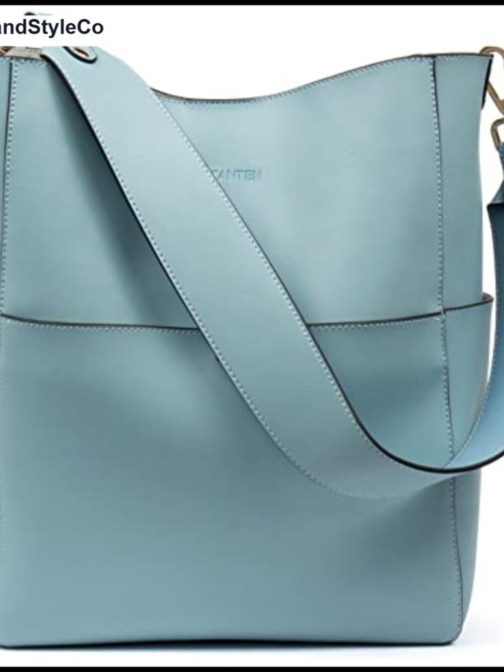 Genuine Leather Bucket Bag, Top Layer Cowhide, Removable Zip Pouch, Two Straps,